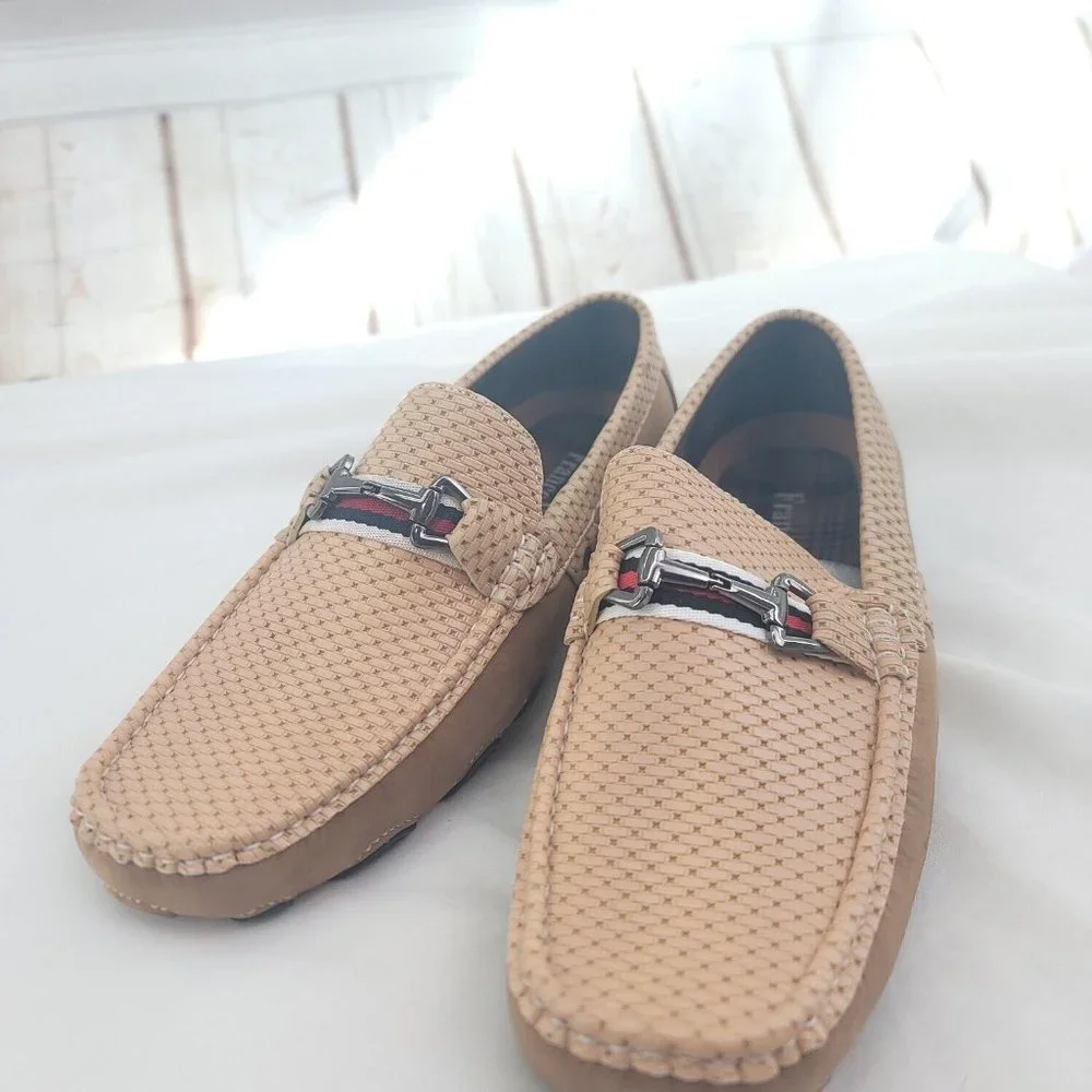 Franco Vanucci Mens Drive-91 Beige Leather Round Toe Slip On Loafer Shoes Sz 10